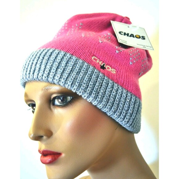 NWT Chaos Winter Hat Snow Bunny Pink Silver Sparkly Beanie O/S Womens - Picture 2 of 2